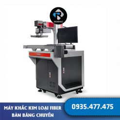 Máy khắc laser fiber nguồn kim loại bàn băng chuyền